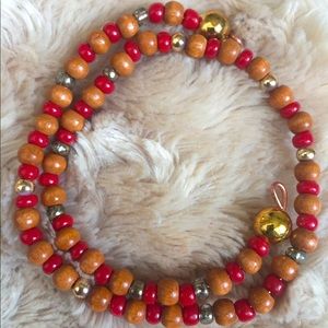 Handcrafted Red&Light Brown Wrap Around Bracelet